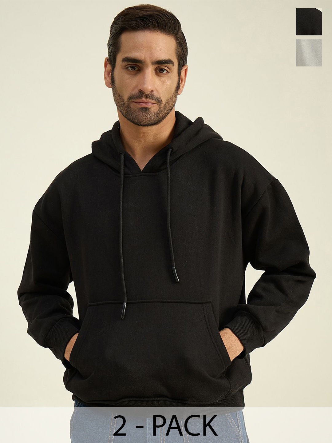 

COLOR CAPITAL Unisex Pack Of 2 Solid Hood Cotton Pullover Sweatshirts, Black