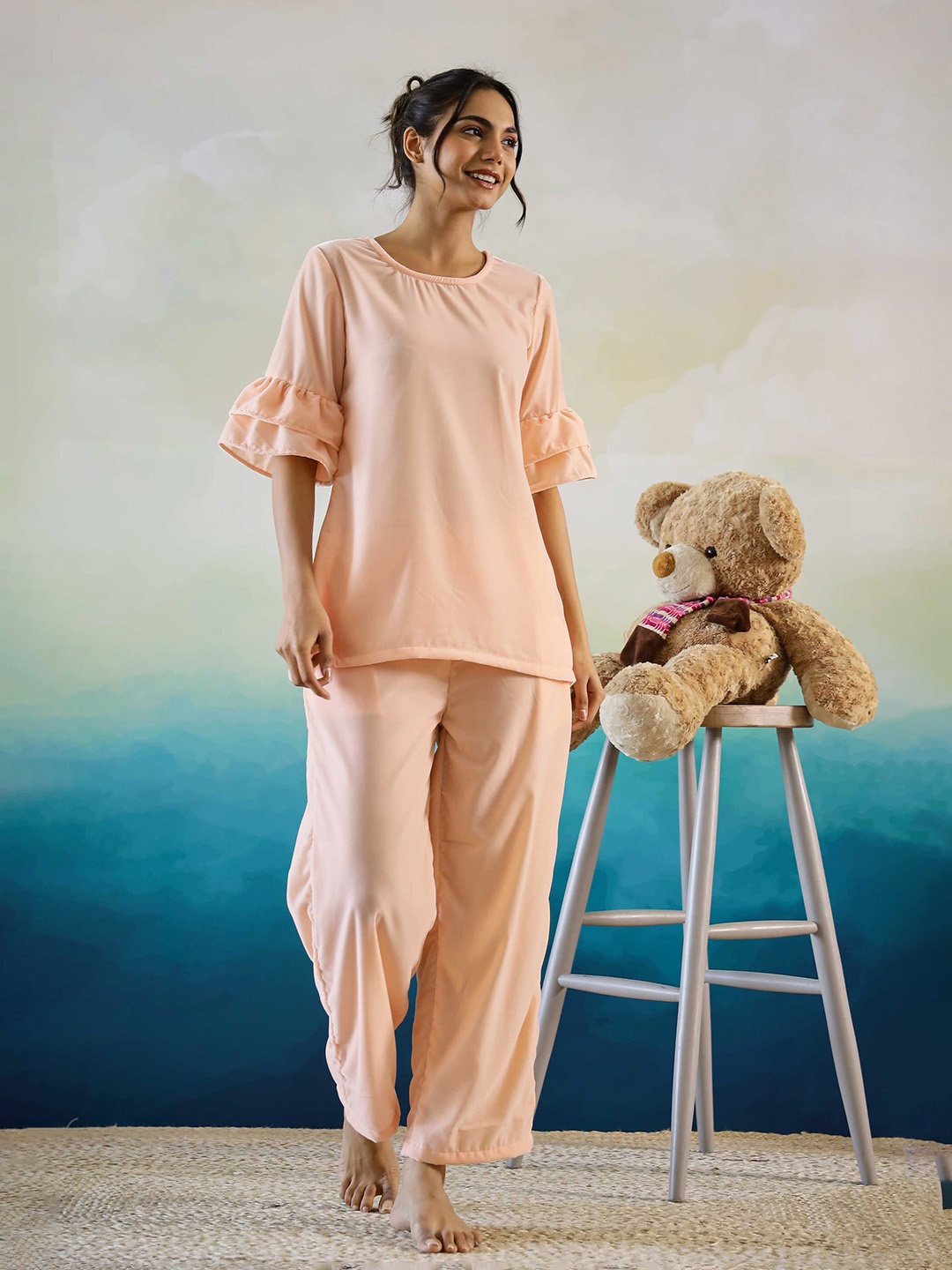 

FLAVIA CREATION Women Super Soft Woollen Night Suit, Peach