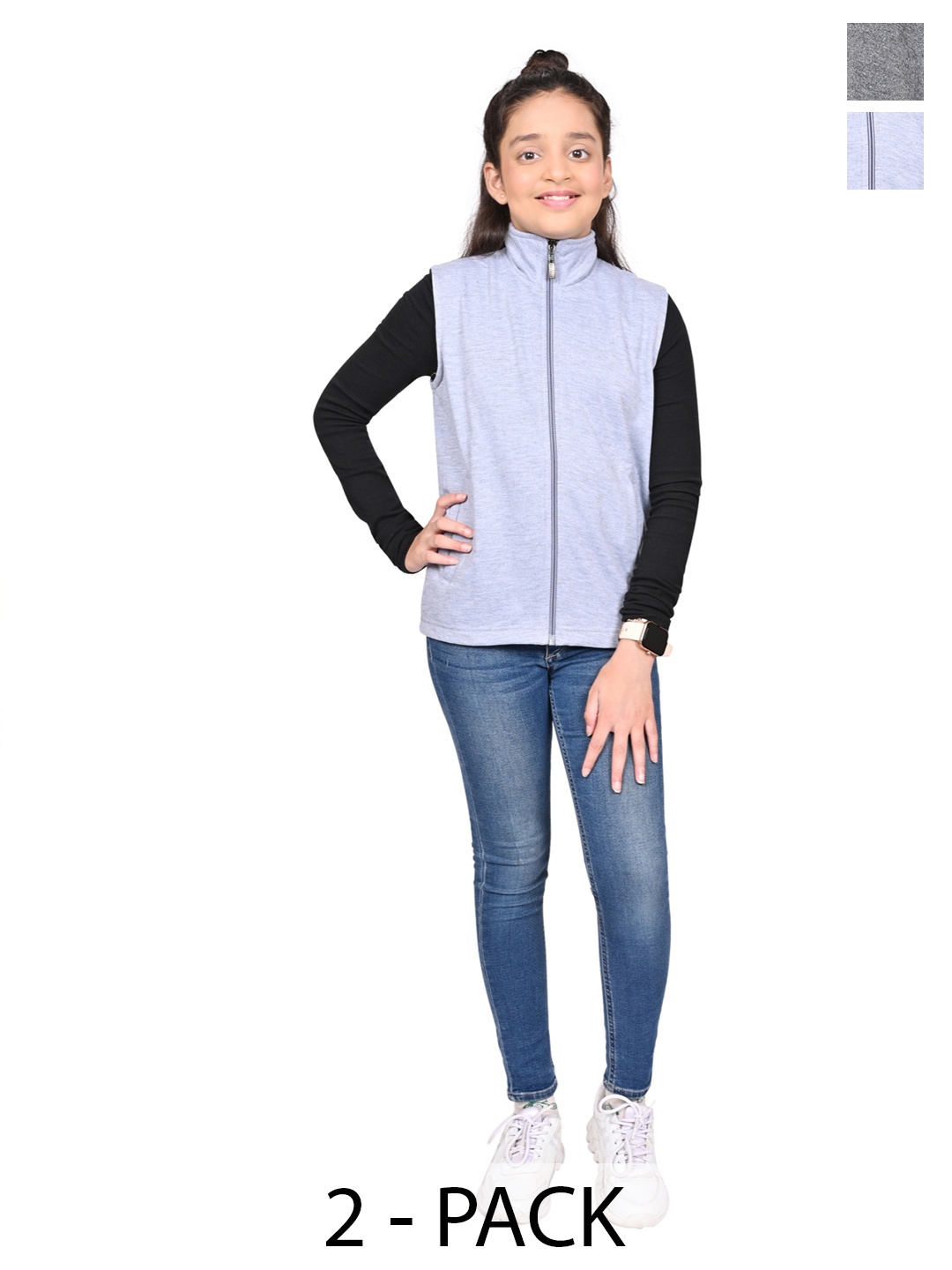 

BAESD Girls Pack Of 2 Mock Collar Solid Fleece Casual Open Front Jackets, Blue