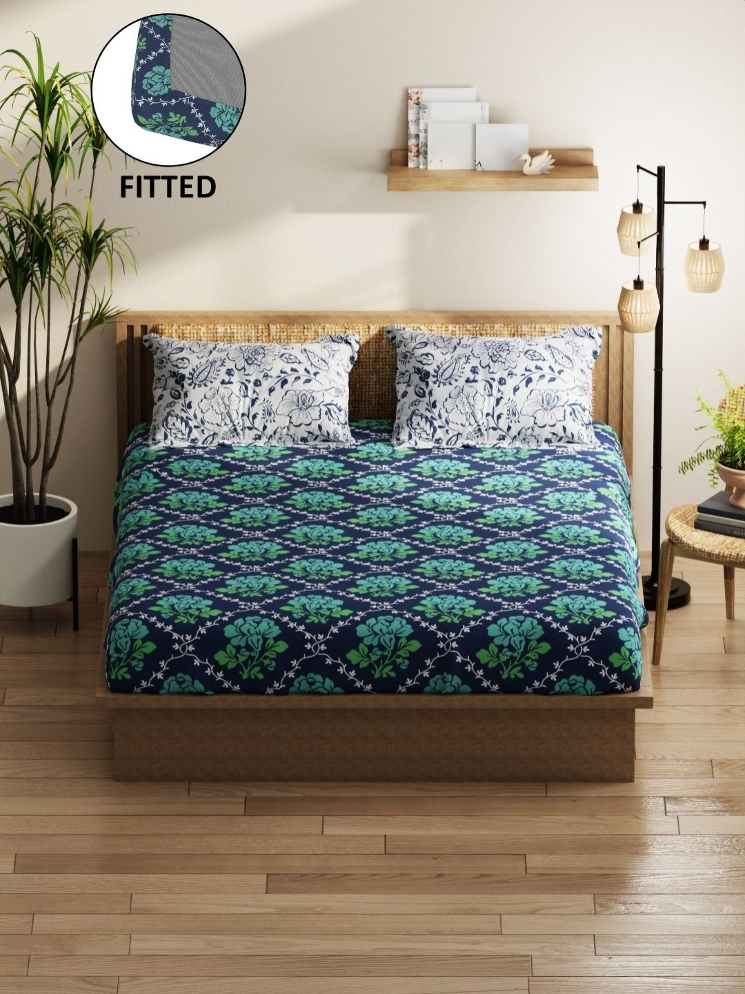 

KOPA Green Ethnic Motifs Microfiber 152 TC Queen Bedsheet Set 1.68 X 1.98 Mts