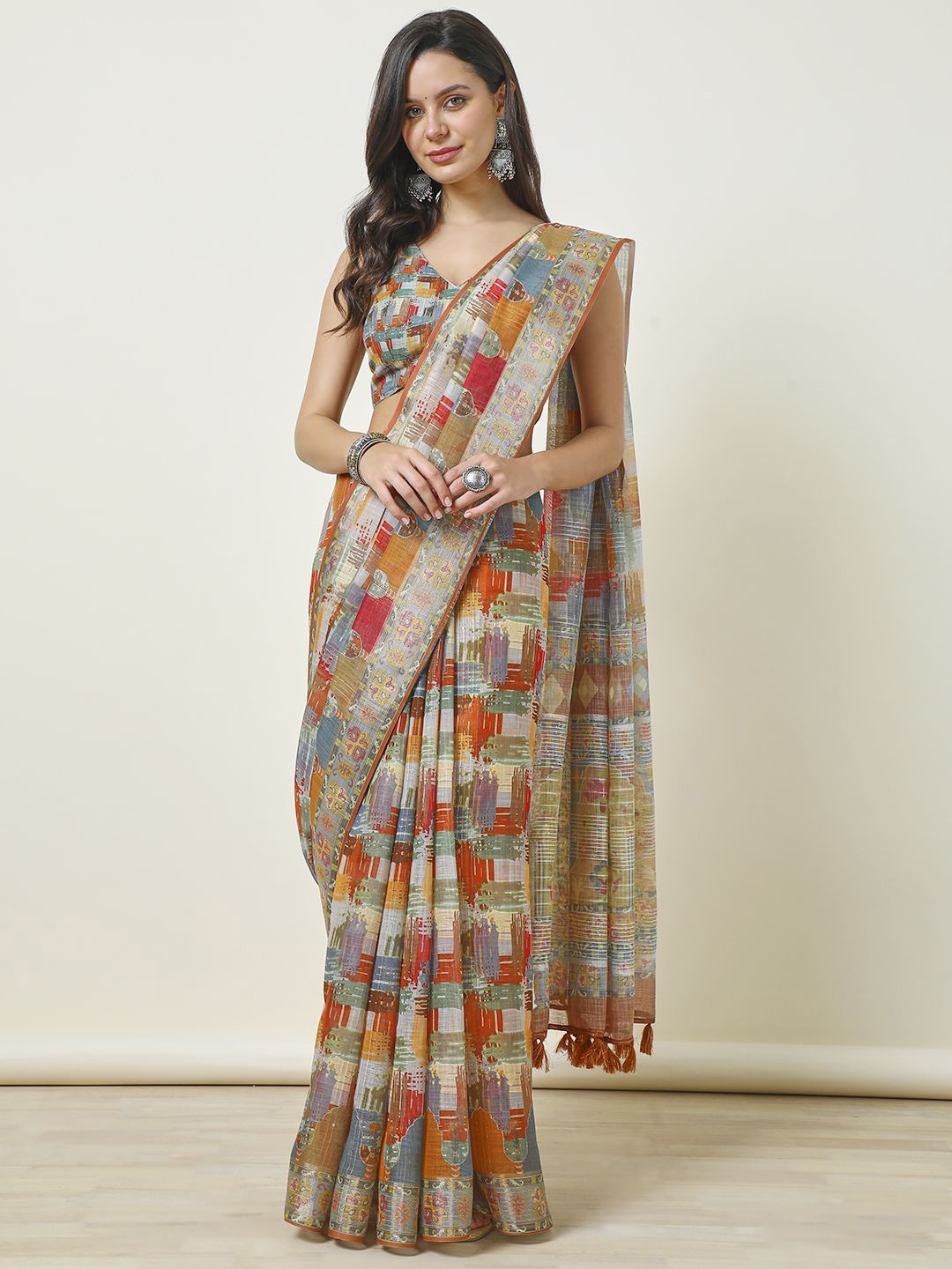 

Soch Zari Pure Linen Saree, Multi