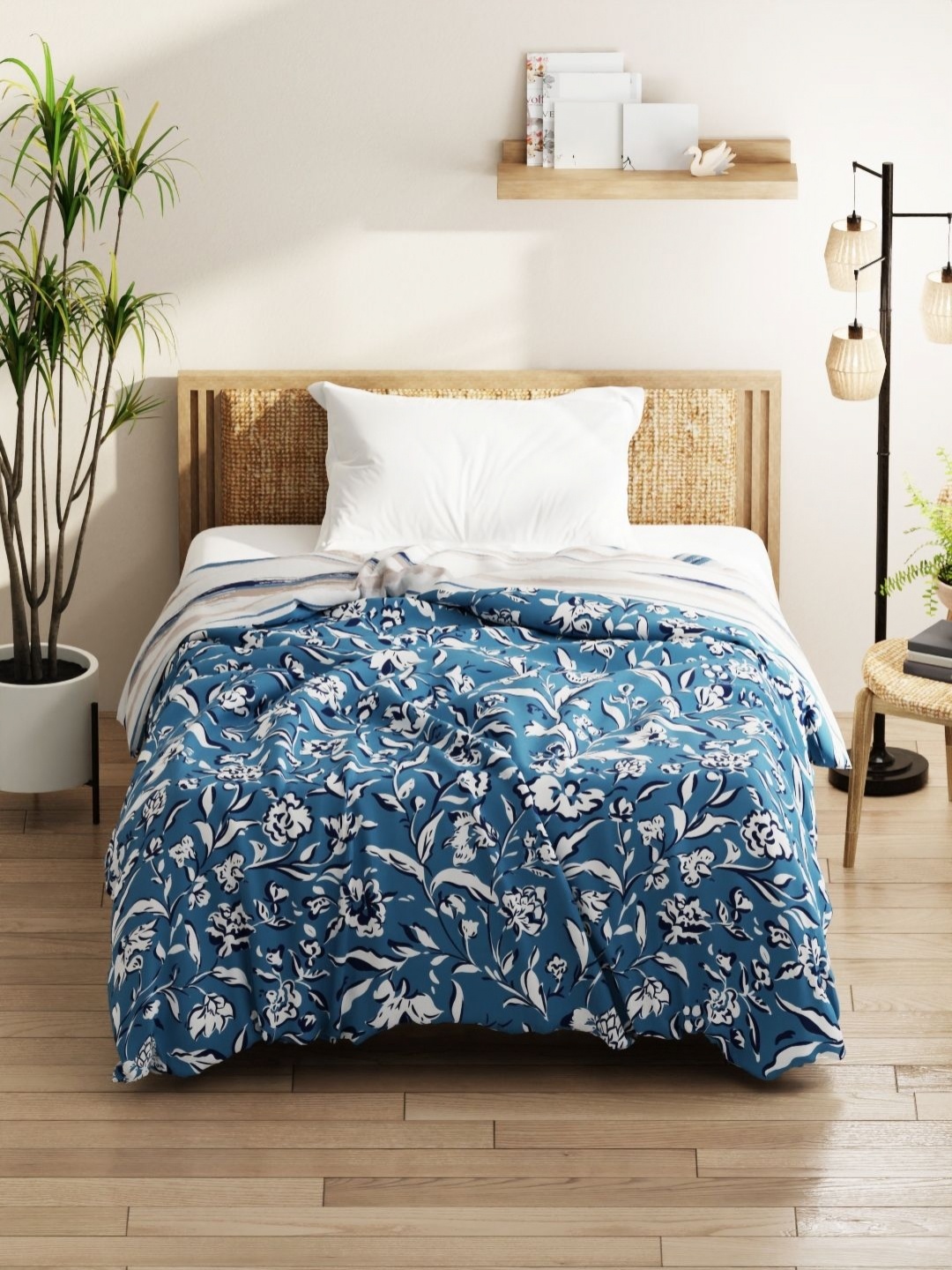 

KOPA Blue & White Floral Printed Microfiber AC Room 120 GSM Single Bed Comforter