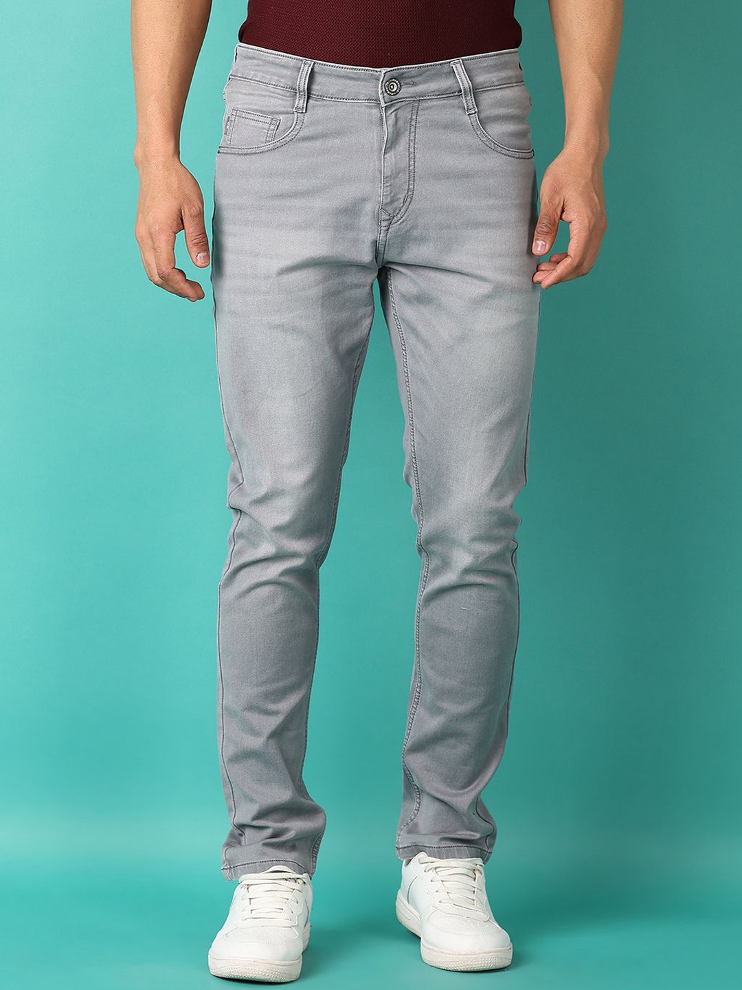 

V-Mart Men Skinny Fit Light Fade Stretchable Jeans, Grey