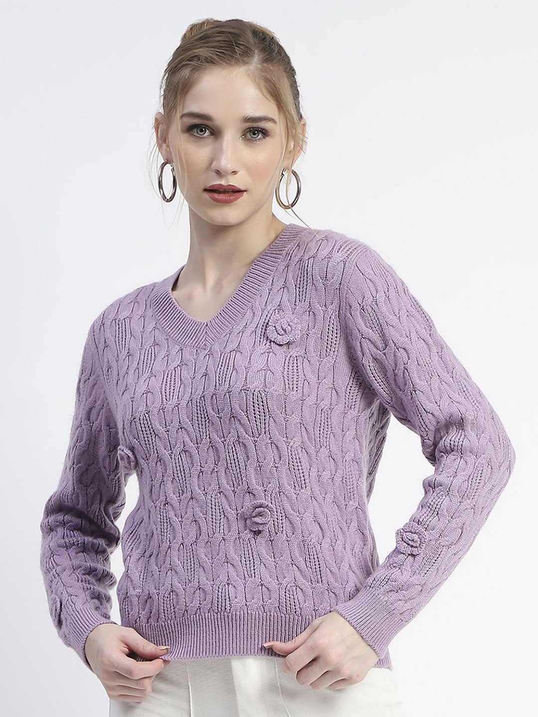 

Madame Women Cable Knit Pullover Sweater, Lavender
