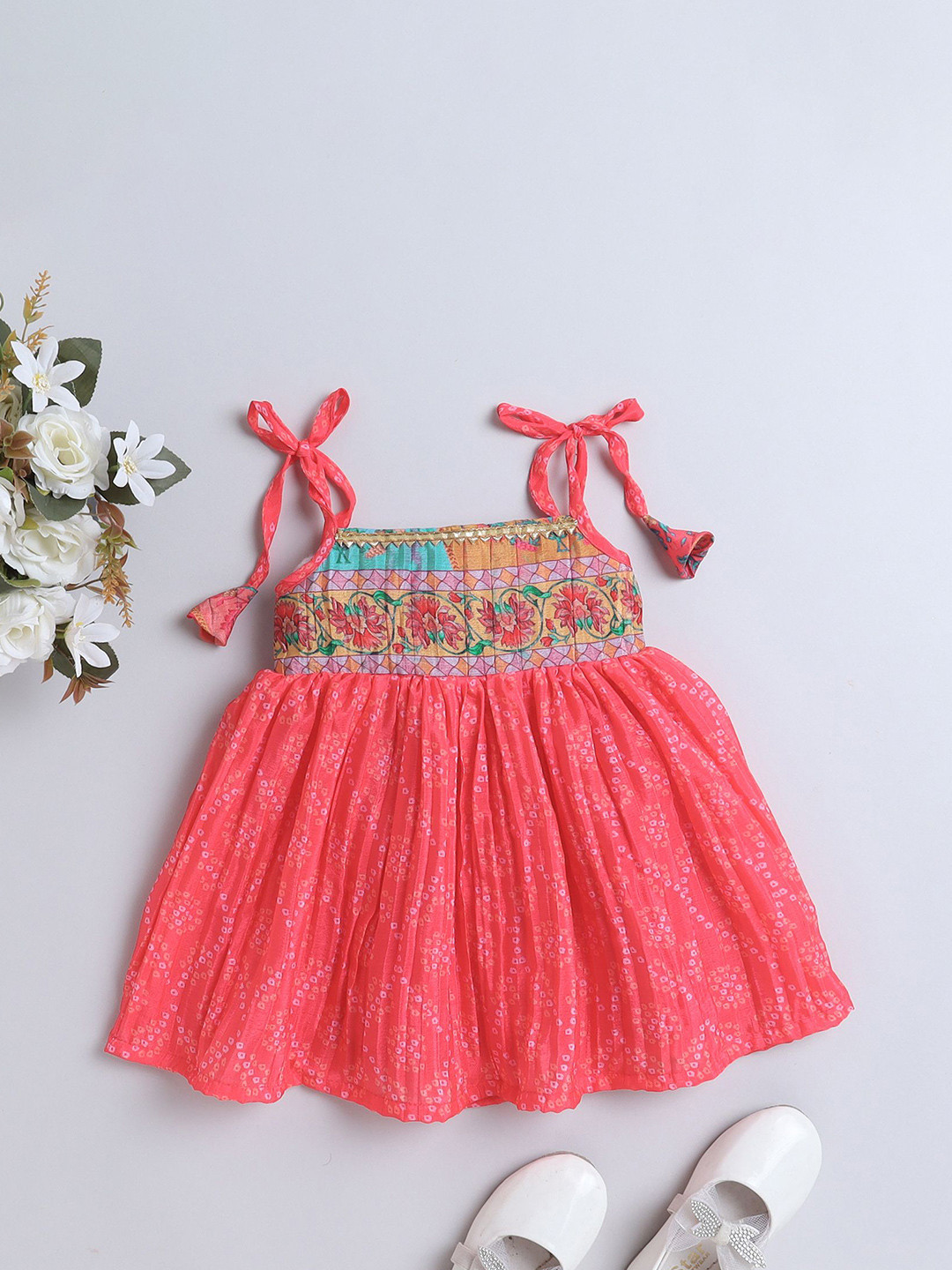 

MANY FROCKS & Girls Floral Printed Crepe Empire Dress, Pink