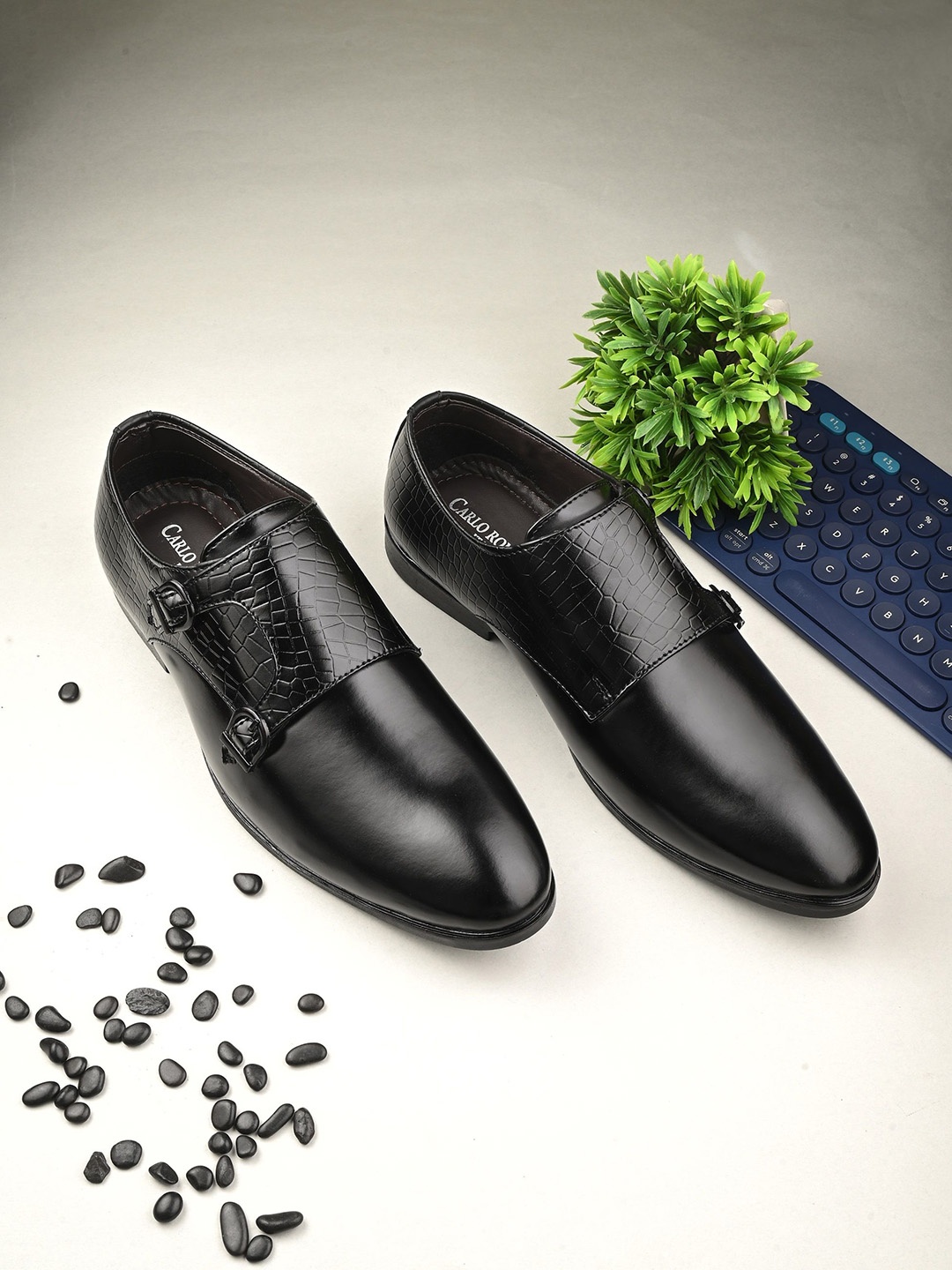 

CARLO ROMANO Men Round-Toe Formal Monk Shoes, Black