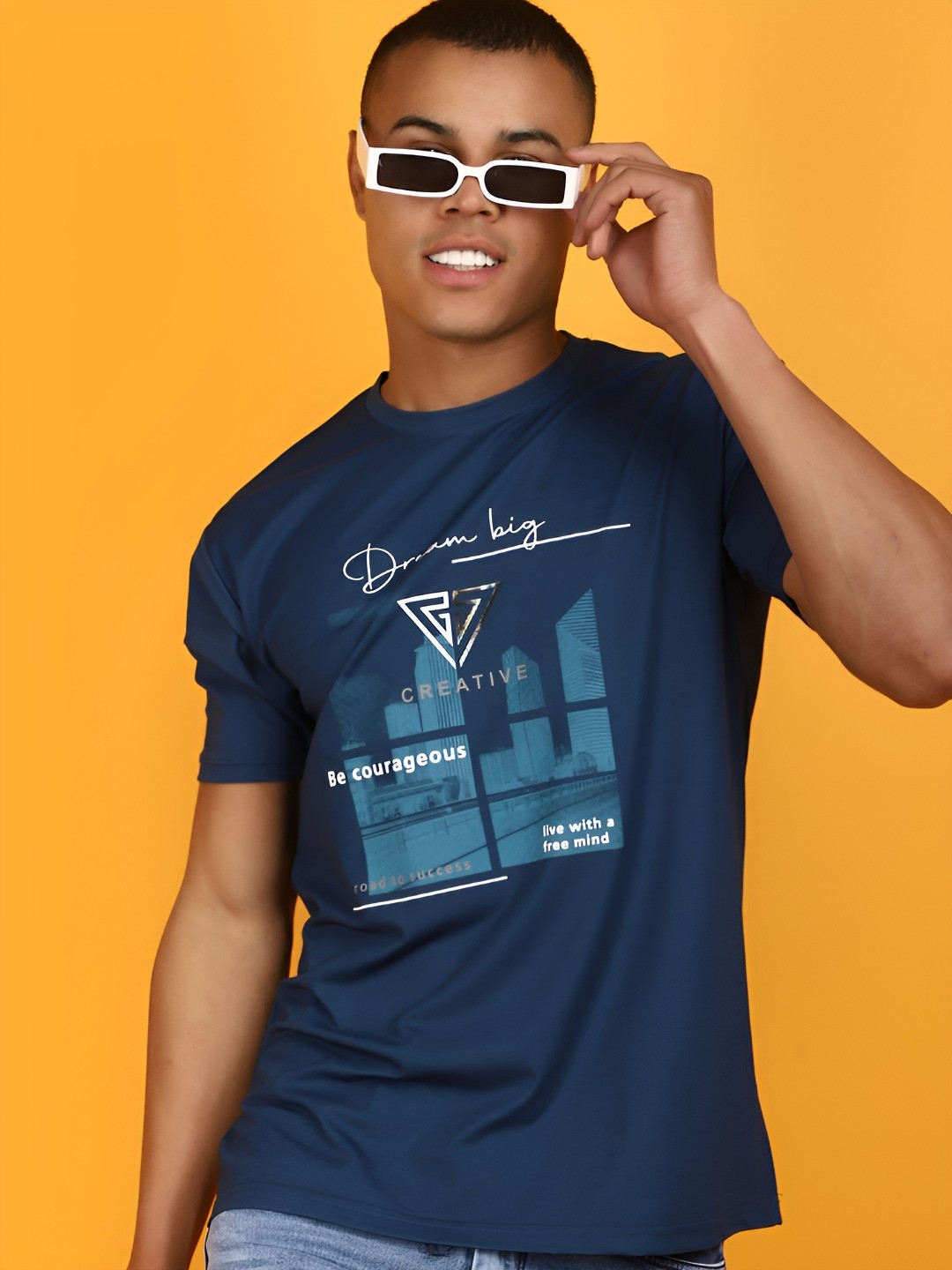 

V-Mart Men Graphic Printed Round Neck Cotton T-shirt, Blue