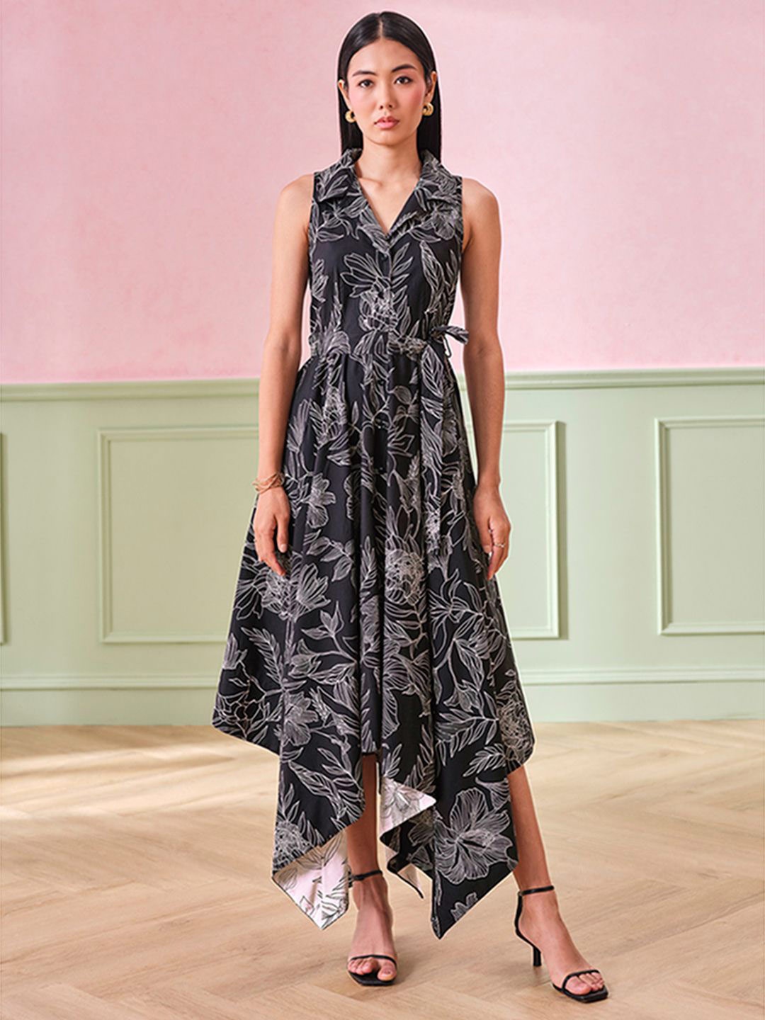 

AND Print Blouson Dress, Pink