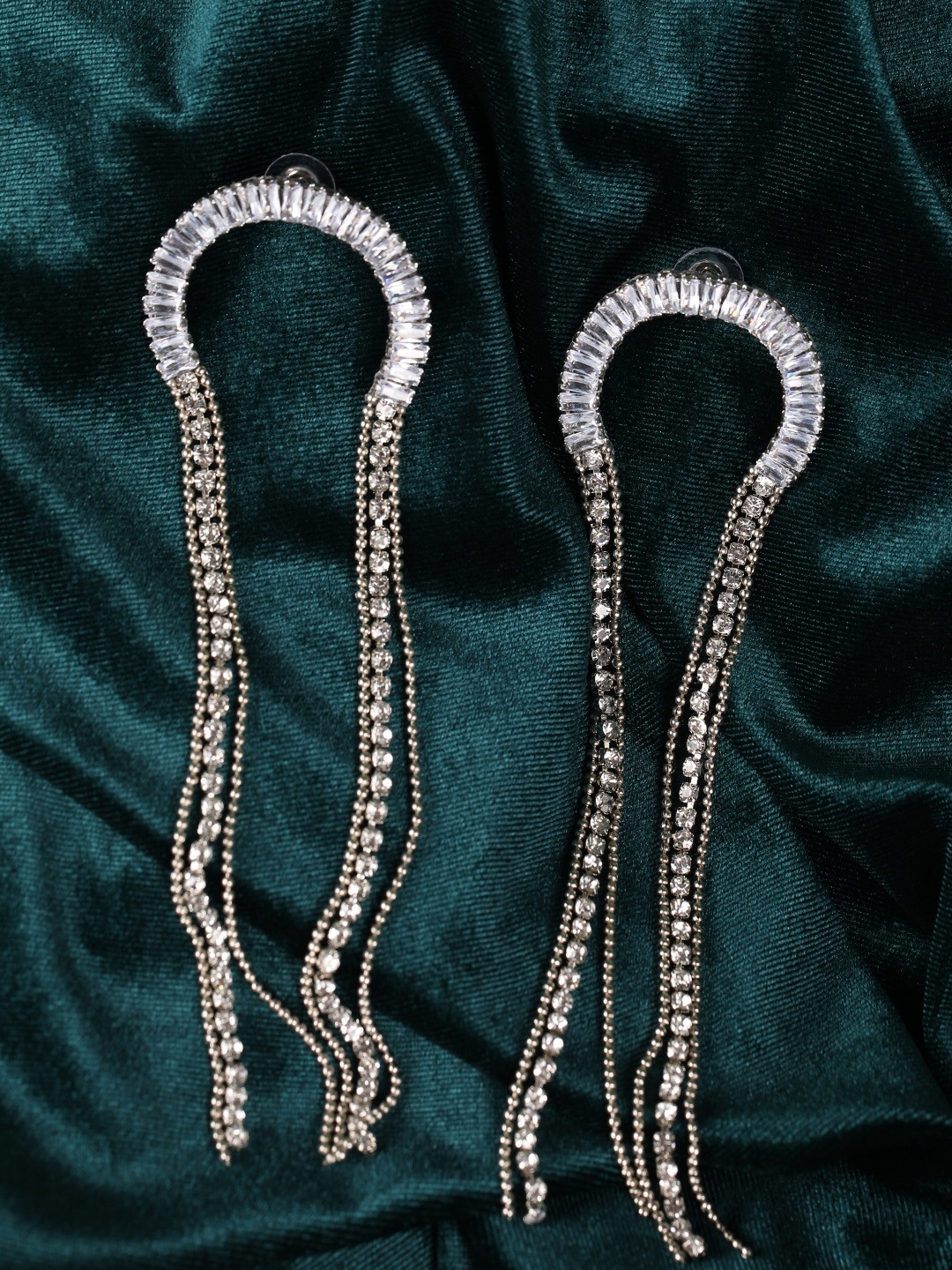 

KPOP Silver-Plated Contemporary Rhinestone Studded Drop Earrings