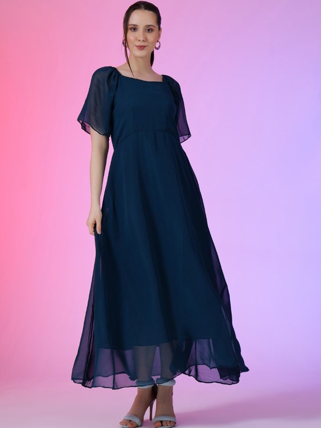 

Raiyani Enterprise Women Bell Sleeve Georgette Fit & Flare Maxi Dress, Blue