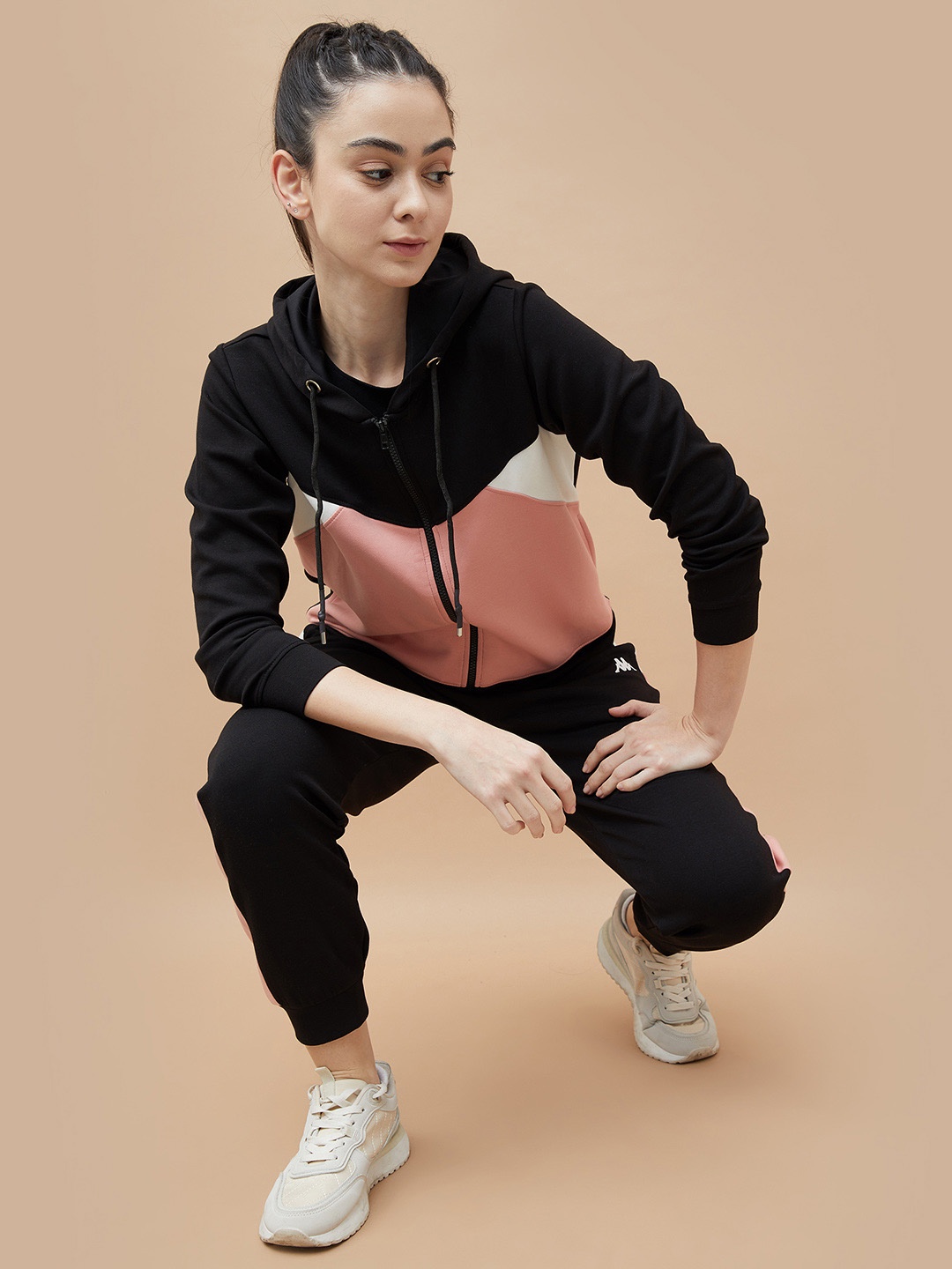 

Kappa Women Hooded Colourblocked Casual Sporty Jacket, Black