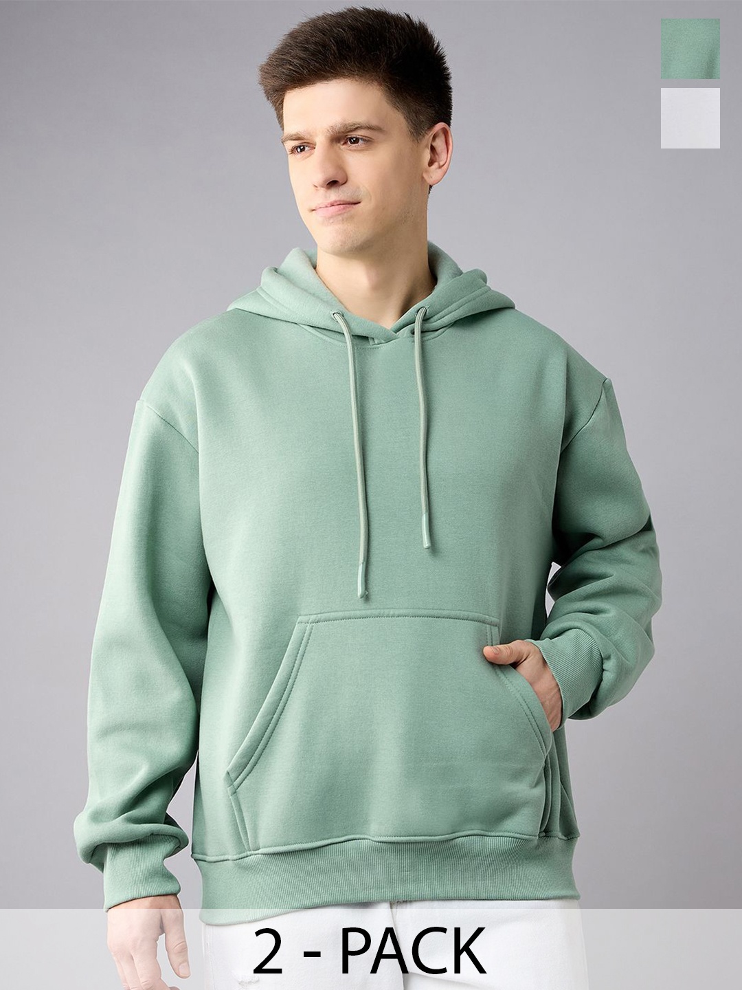 

COLOR CAPITAL Unisex Pack Of 2 Solid Hood Cotton Pullover Sweatshirts, Green