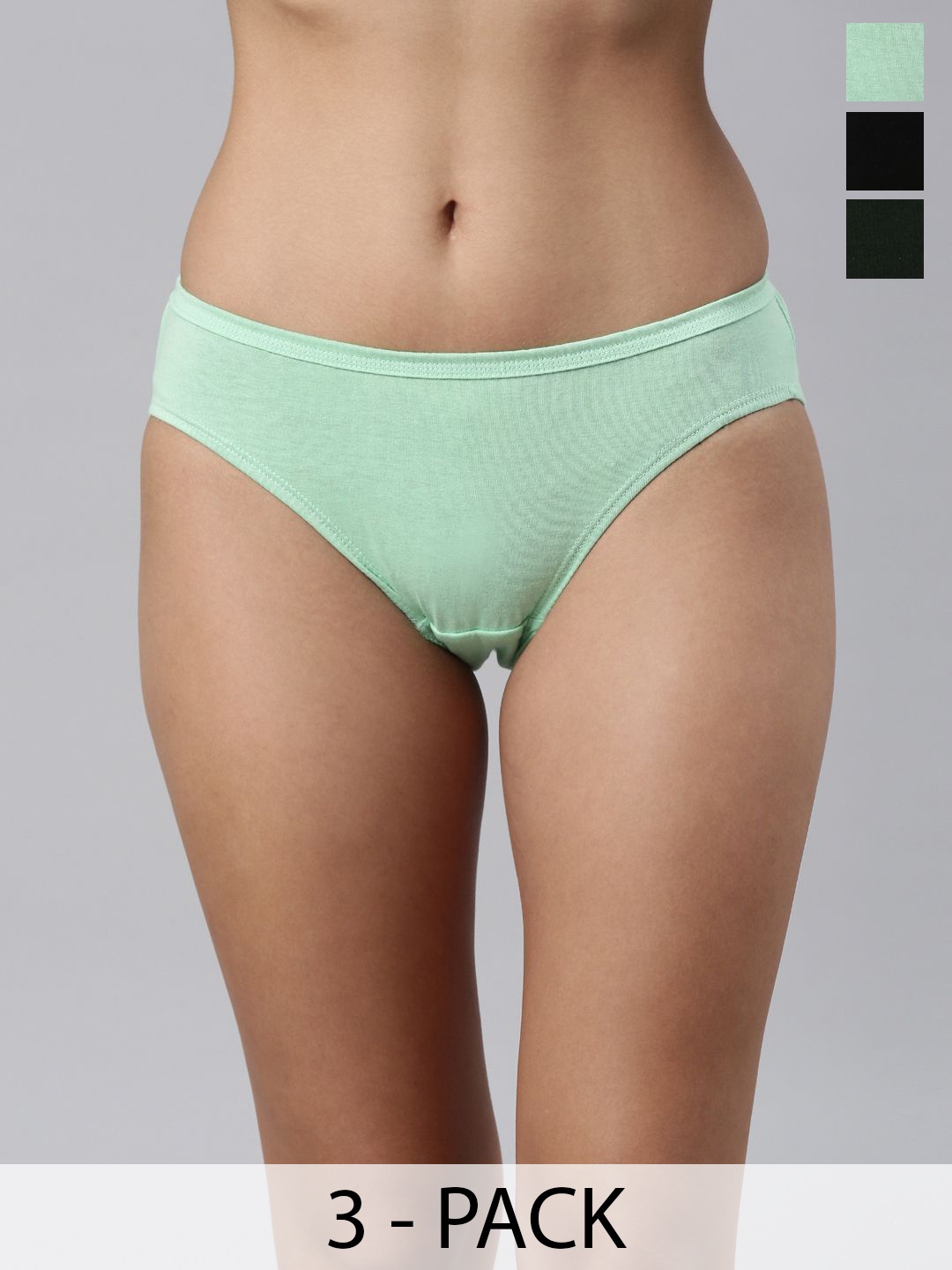 

Kryptic Pack Of 3 Cotton Mid-Rise Bikini Briefs KRWBR600_608_605_R4, Green