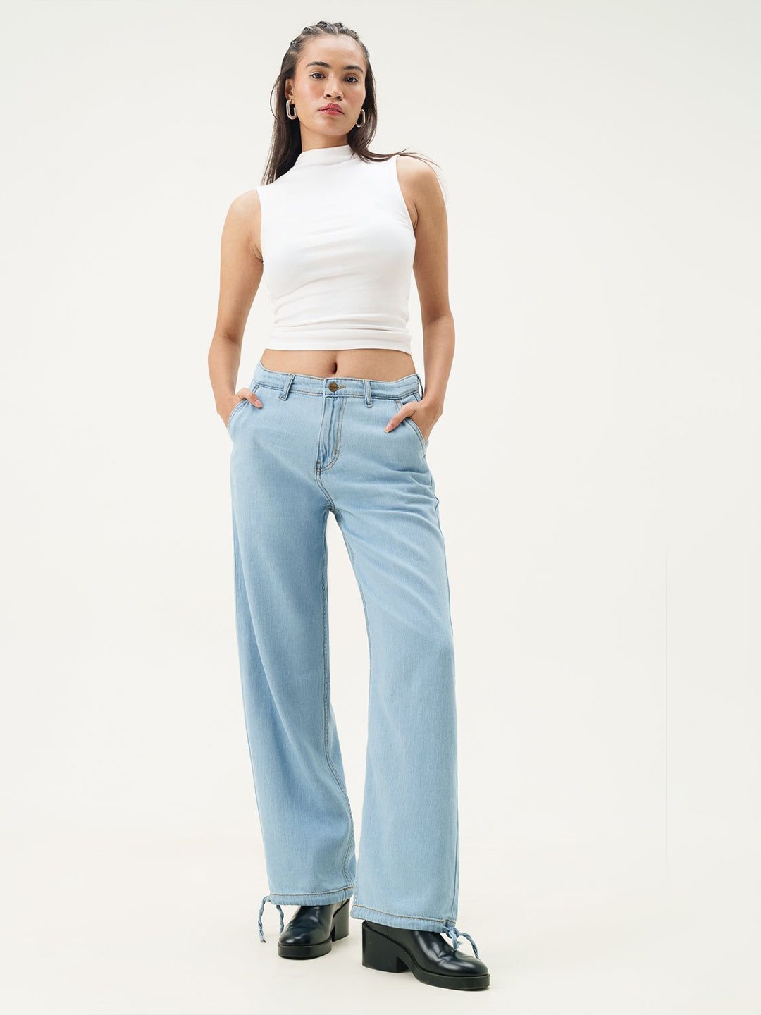 

FREAKINS Seoul Breeze Denim Korean Pants, Blue