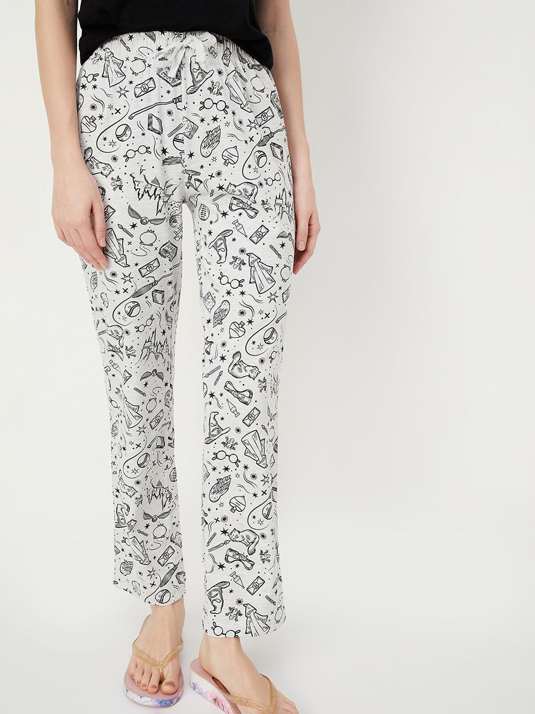 

max Women Printed Mid Rise Lounge Pants, Grey