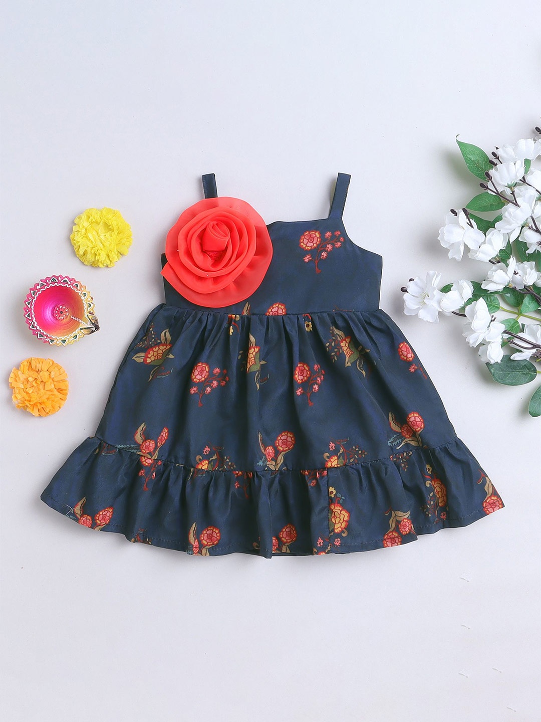 

MANY FROCKS & Girls Floral Printed Fit & Flare Dress, Blue