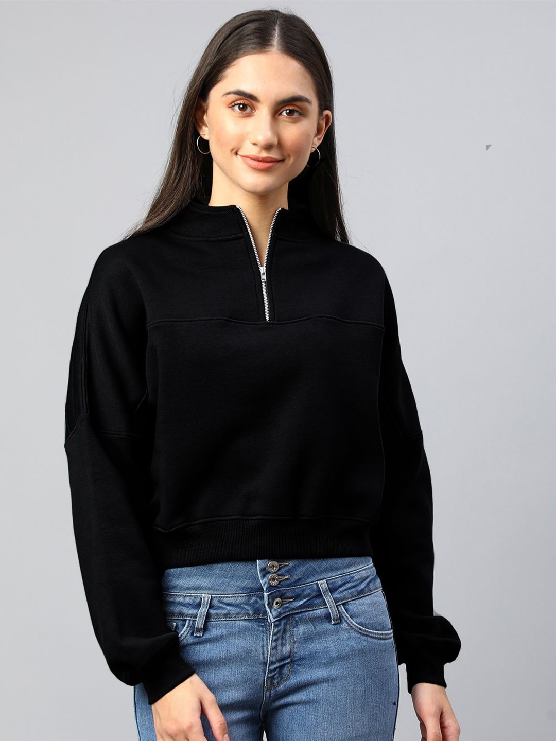 

Xpose Women Solid Mock Collar Wool Pullover Sweatshirt, Black