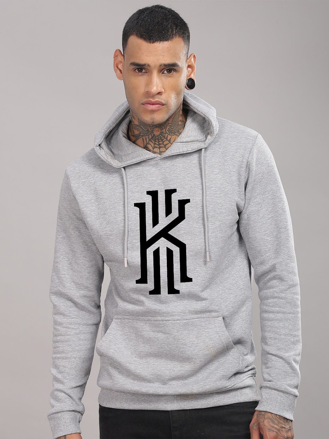 

ADRO Men Graphic Printed Hood Cotton Pullover Sweatshirt, Grey