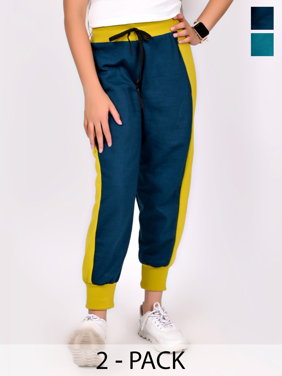 

BAESD Girls Mid-Rise Joggers Solid Track Pants Pack Of 2, Teal
