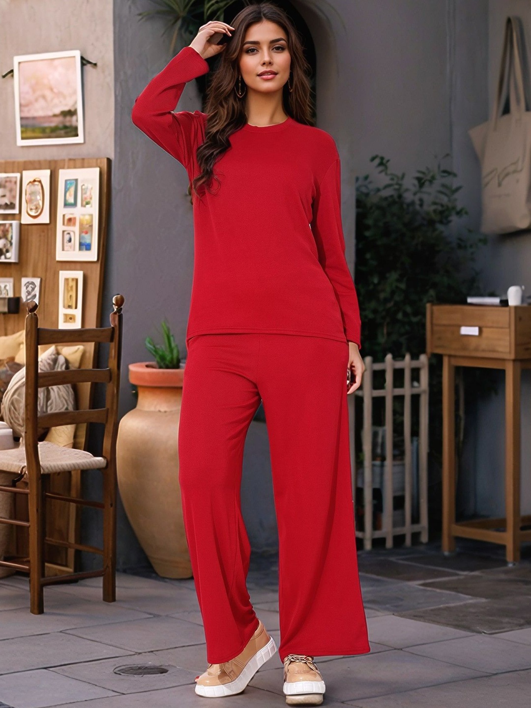 

DressBerry Women T-Shirt With Trousers Co-Ords, Red