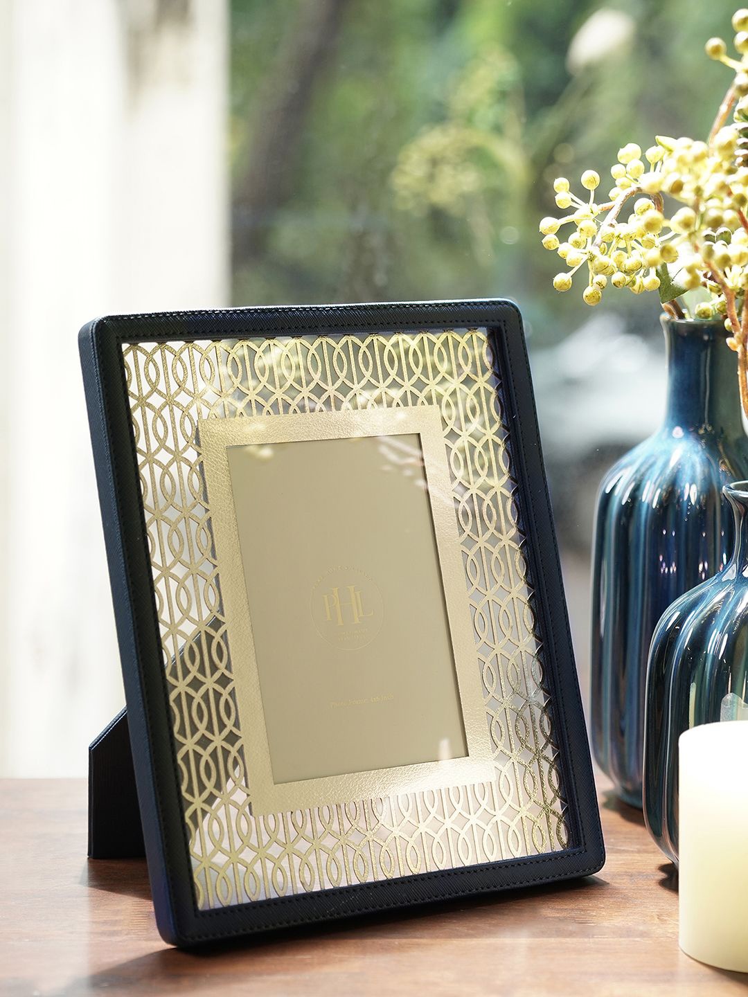 

Pure Home and Living Blue & Beige Laser Cut Faux Leather Photo Frame
