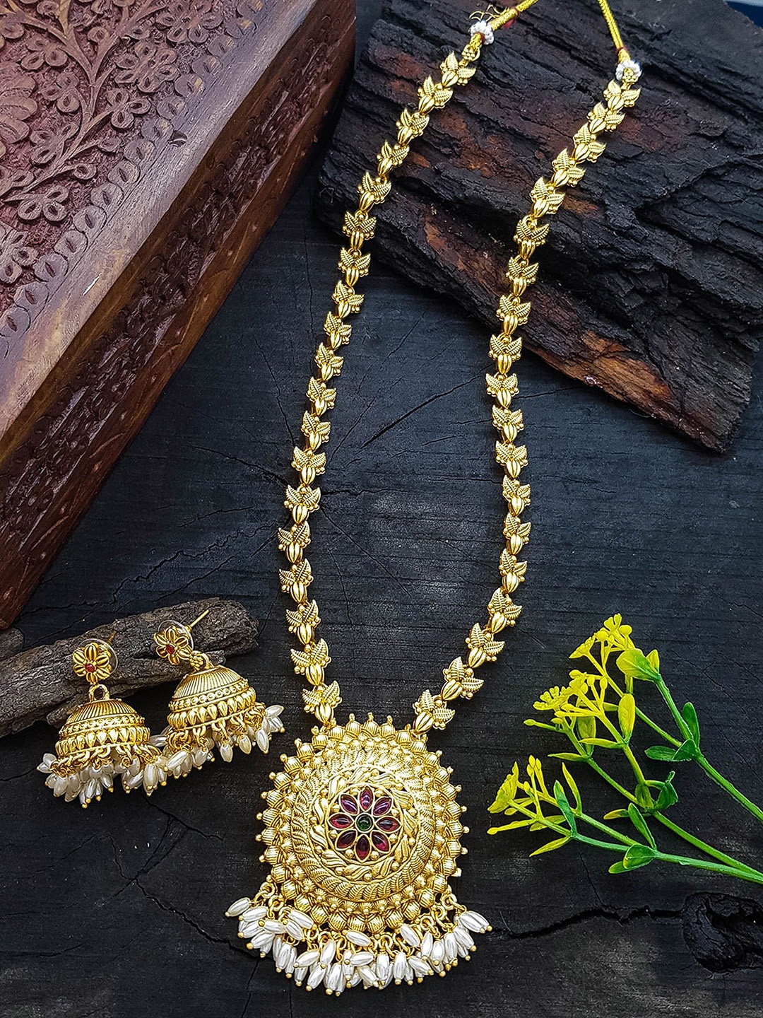 

GRIIHAM Gold-Plated Stones Studded Necklace & Earrings