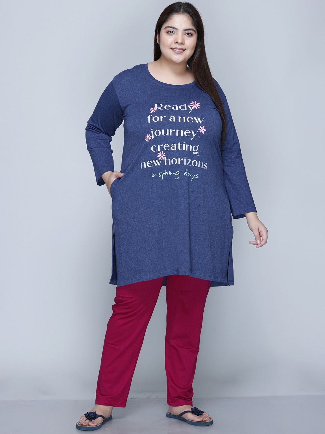 

IN Love Women Printed Cotton Lounge Tshirts, Blue