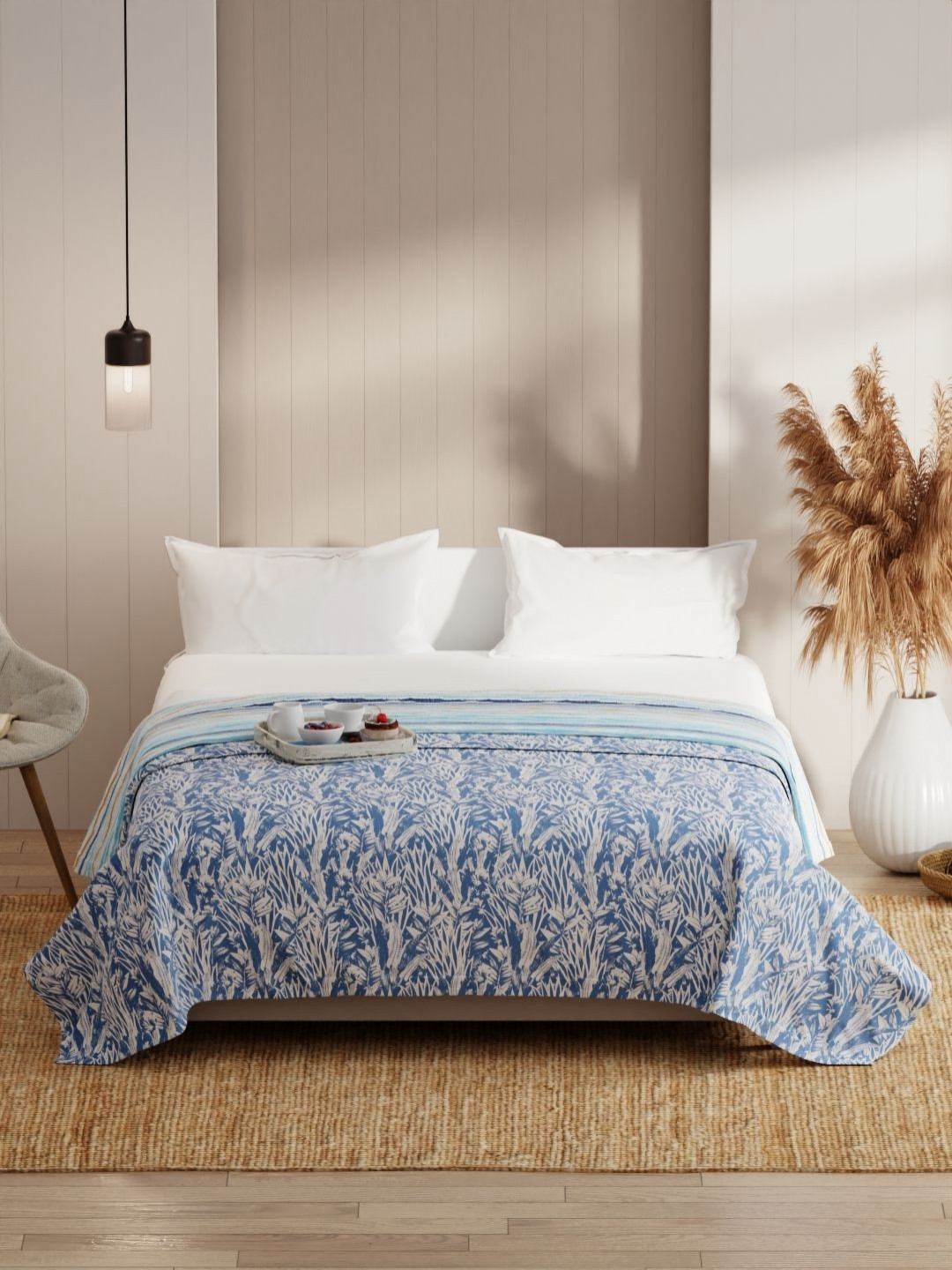 

KOPA Blue & Grey Floral Microfiber AC Room 150 GSM Double Bed Dohar