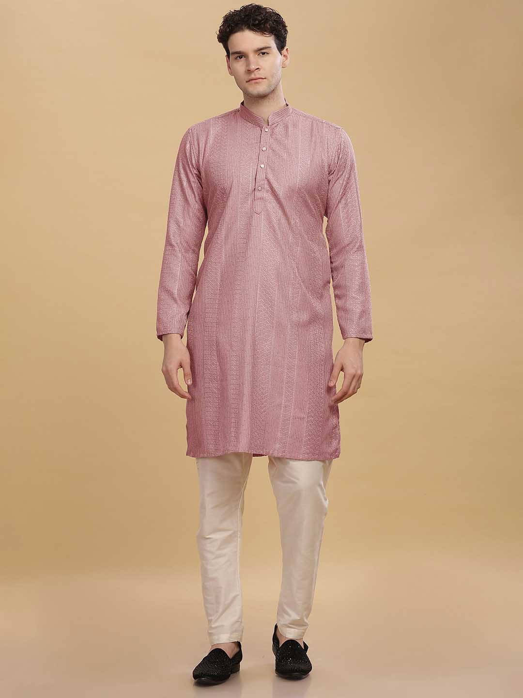 

Anouk Men Embroidered Thread Work Kurta, Pink