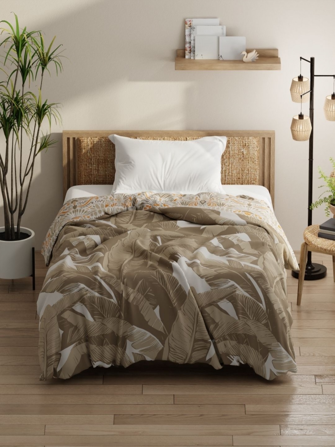 

KOPA Denim Cotton Beige & White Printed Microfiber AC Room 150 GSM Single Bed Comforter