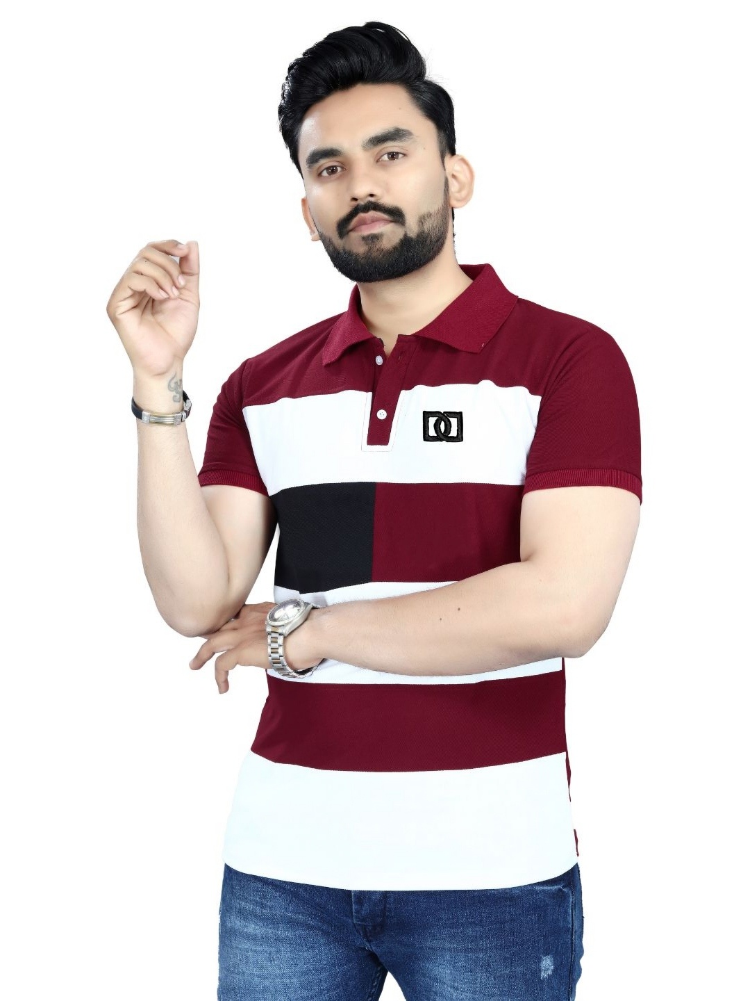 

DYRECTDEALS Men Colourblocked Polo Collar T-shirt, Maroon