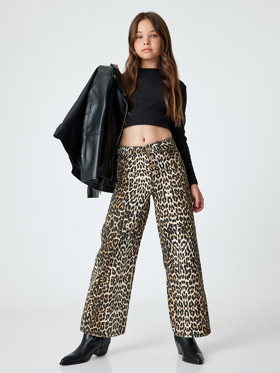 

Koton Girls Animal Printed Trousers, Brown