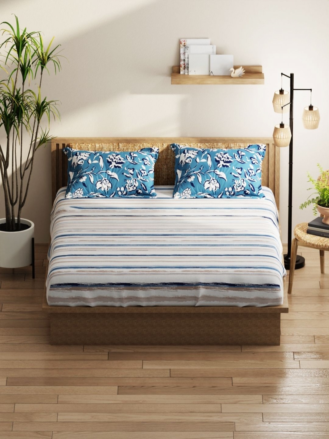 

KOPA Grey Striped Microfiber 152 TC Queen Bedsheet with 2 Pillow Covers 2.18 x 2.39m