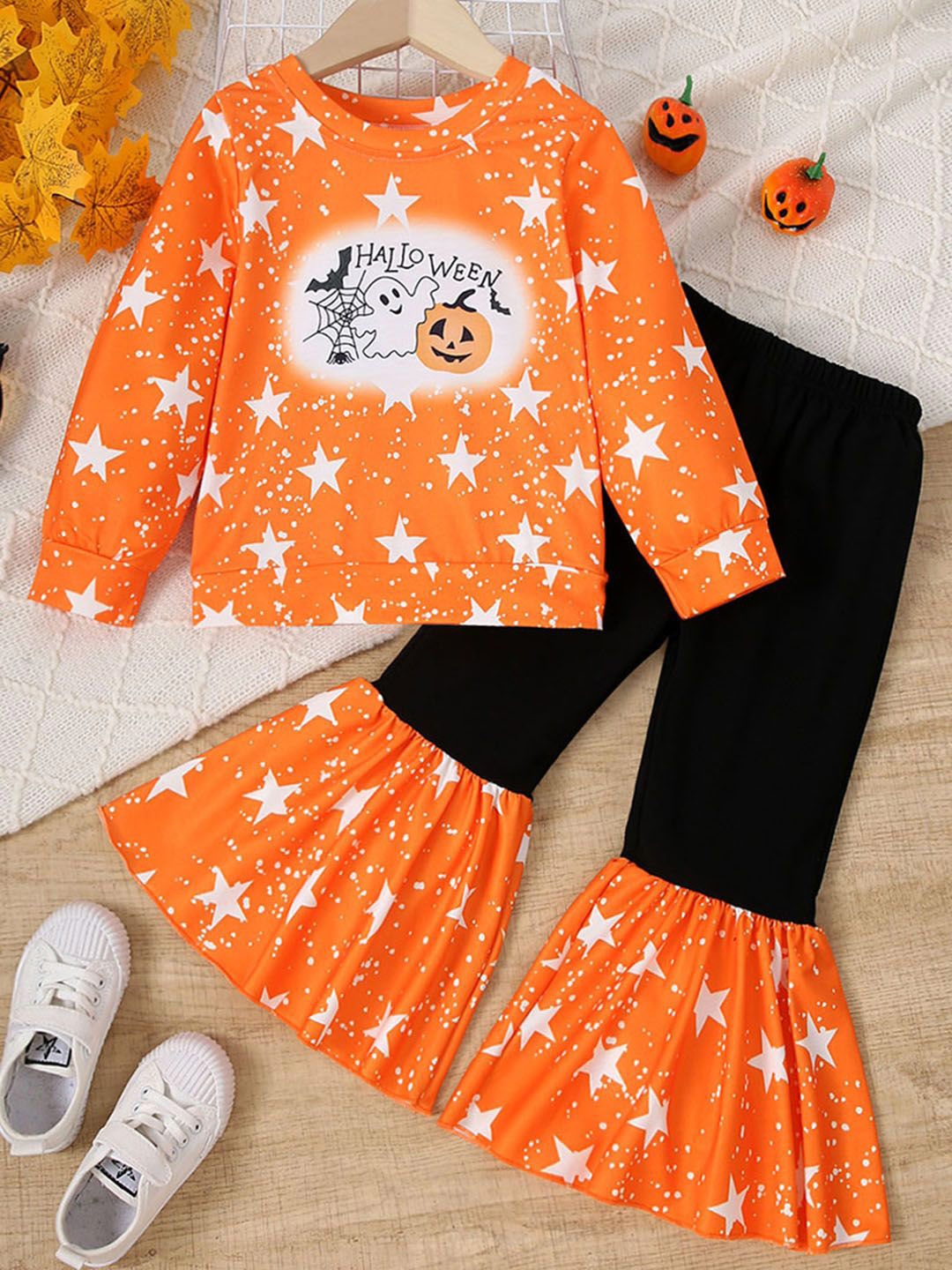 

INCLUD Girls Printed T-shirt with Trousers, Orange