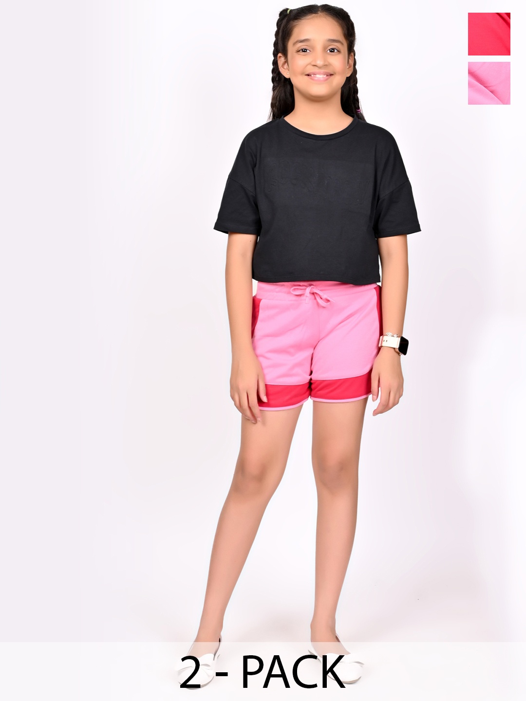 

BAESD Girls Solid Regular Fit Mid-Rise Shorts, Pink