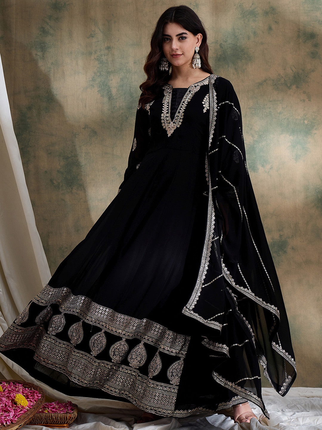 

Miss Ethnik Ethnic Motifs Embroidered Gown Ethnic Dresses, Black