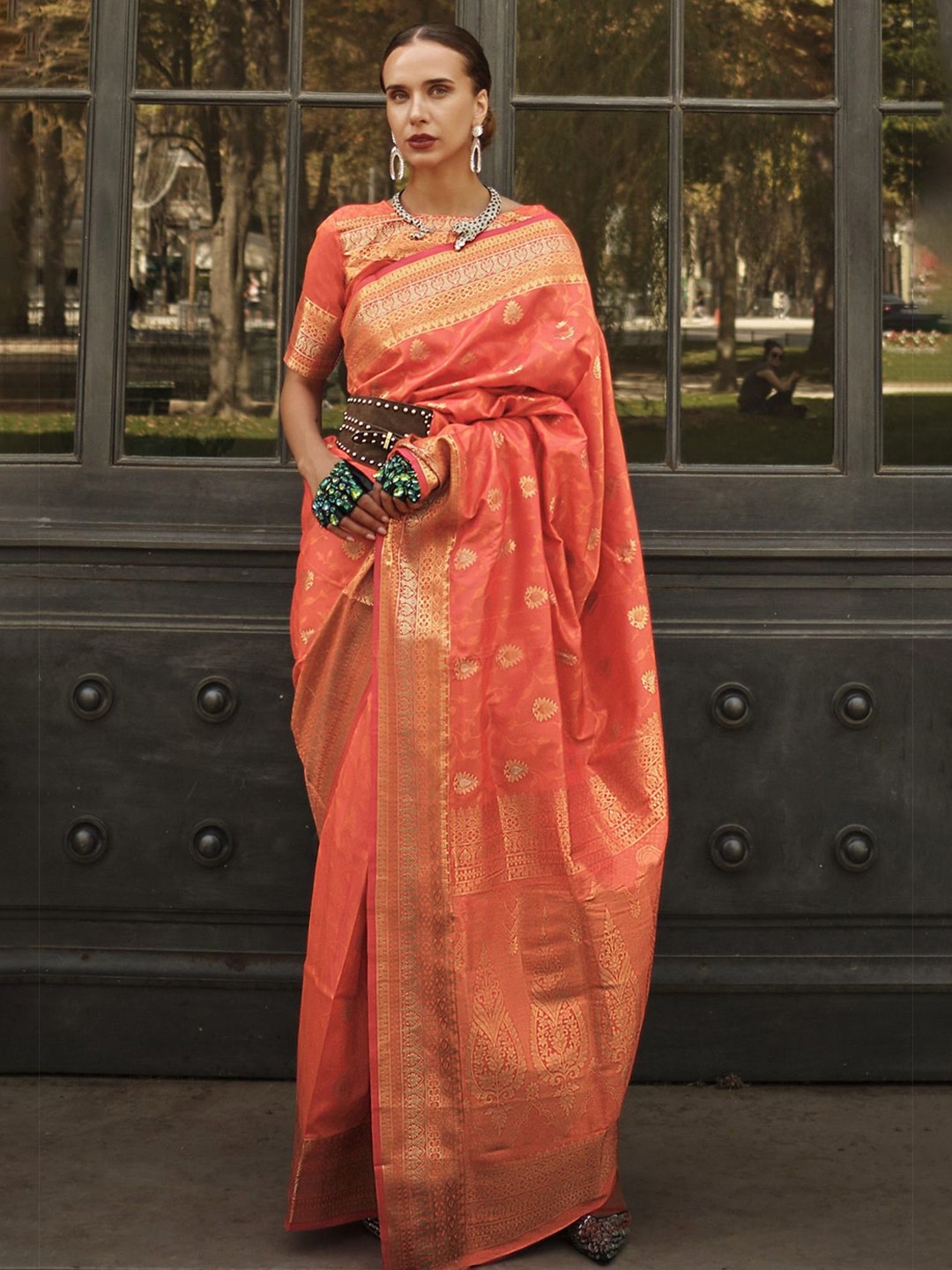 

MySilkLove Woven Design Zari Banarasi Saree, Orange