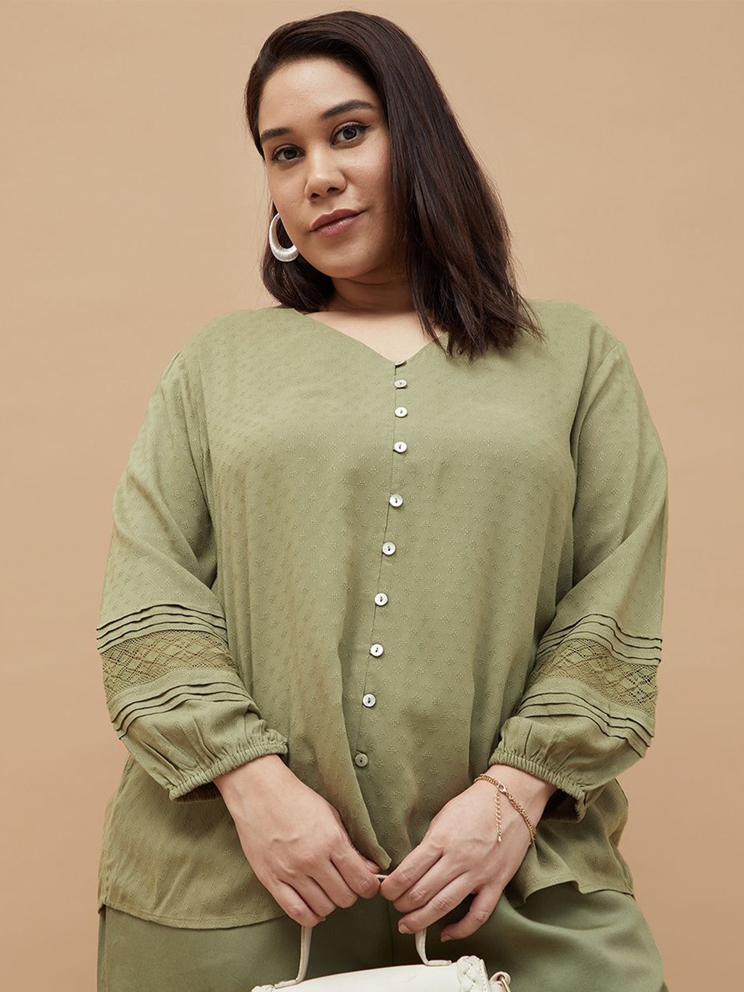 

Nexus by Lifestyle Women Plus Size Solid V-Neck Top, Green