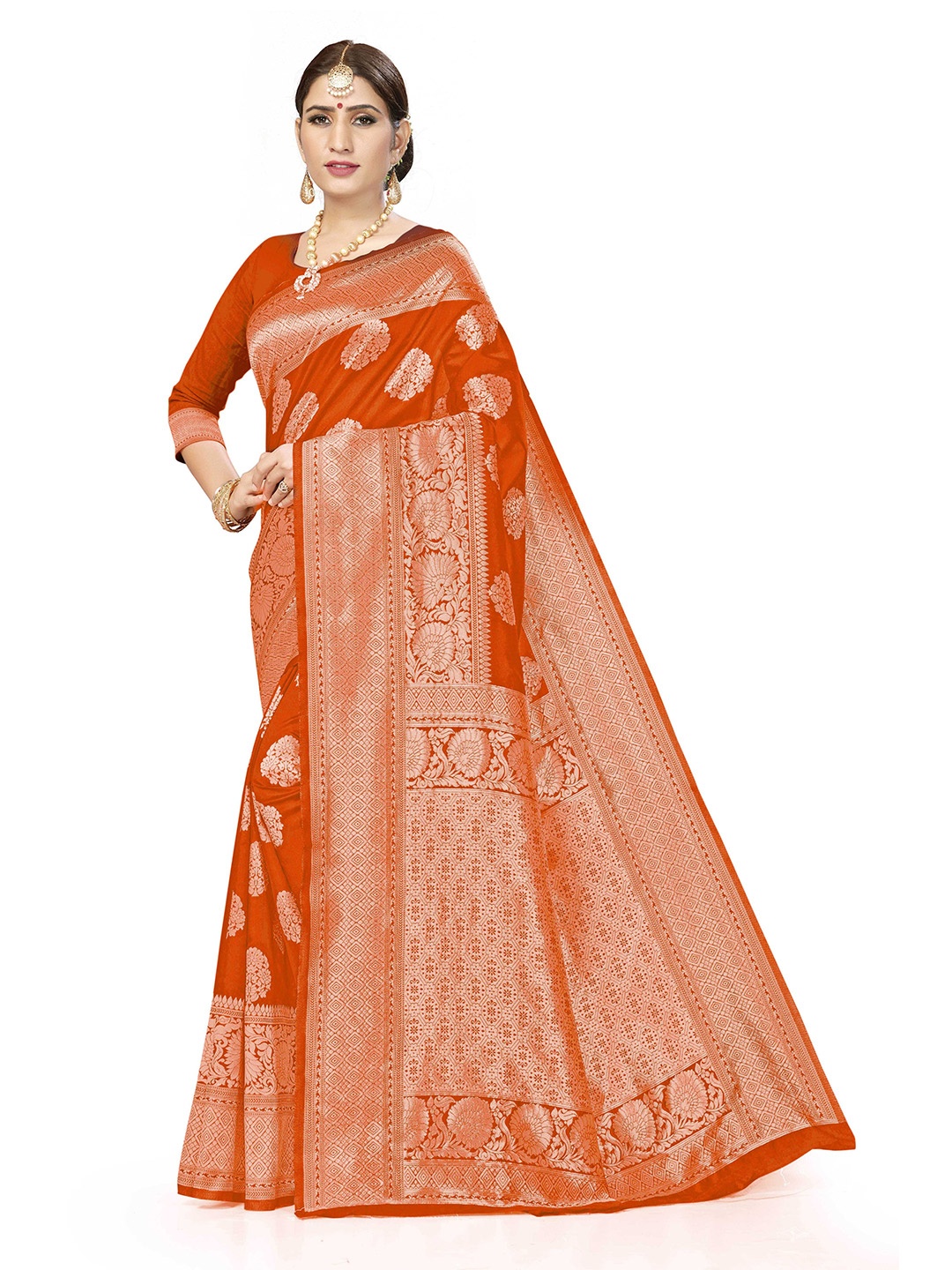 

Maroosh Floral Zari Banarasi Saree, Orange