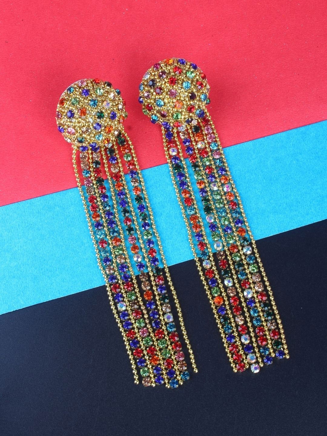 

KPOP Gold-Plated Contemporary Rhinestone Studded Drop Earrings