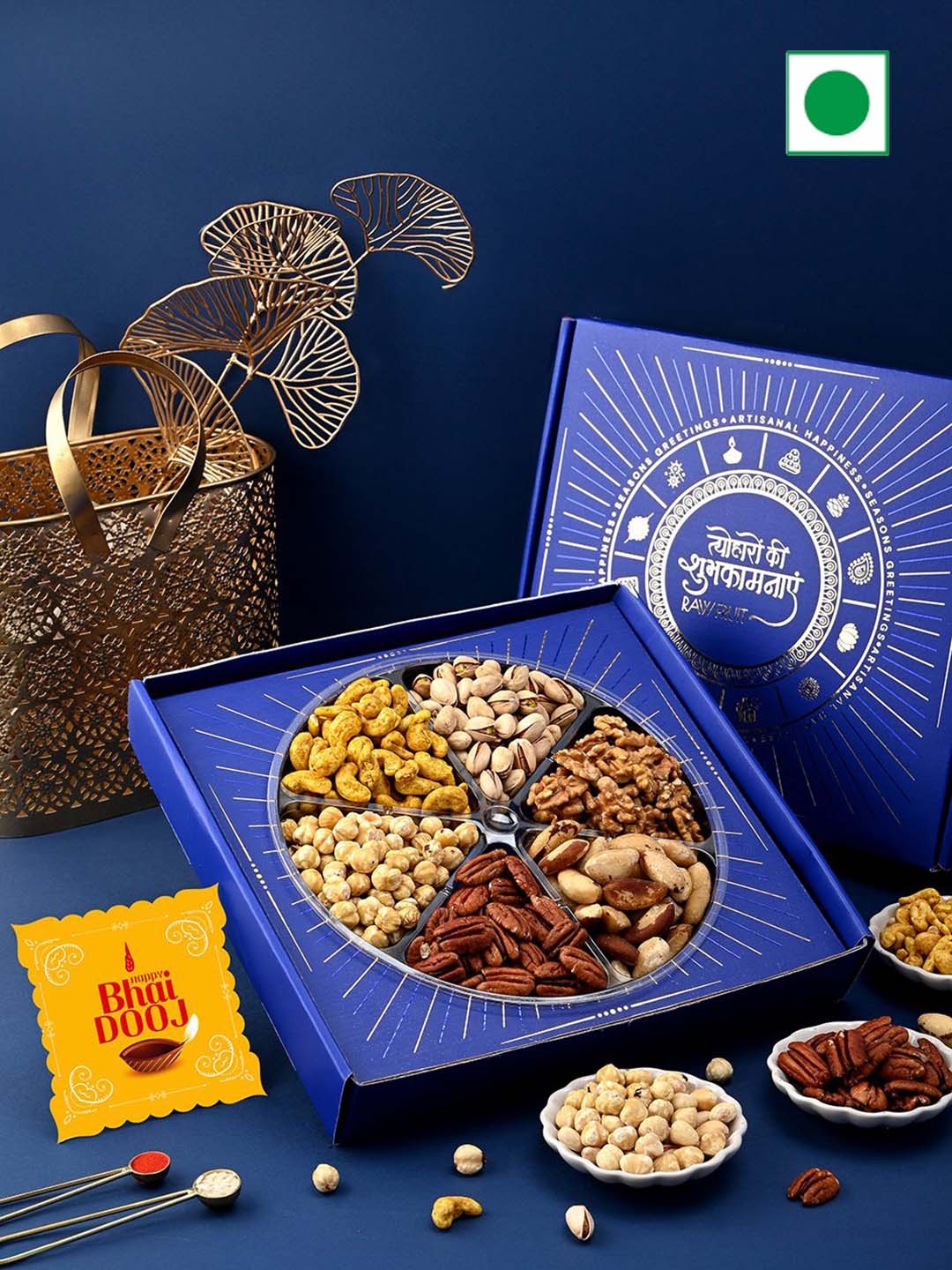 

RawFruit Bhai Dooj Dry Fruit Hamper With Roli & Chawal, Blue
