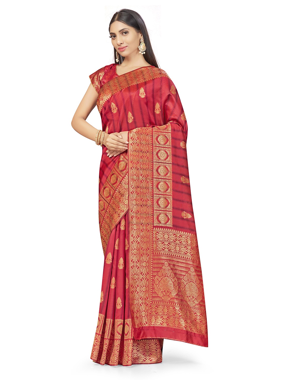 

Maroosh Ethnic Motifs Woven Design Zari Banarasi Saree, Peach