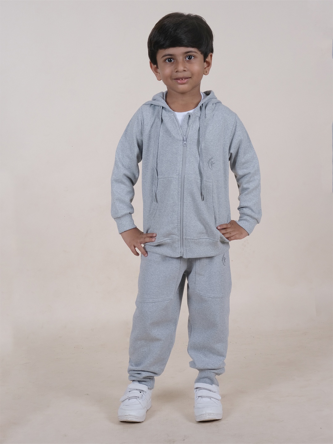 

KiddoPanti Boys Mid-Rise Hood Tracksuits, Grey melange