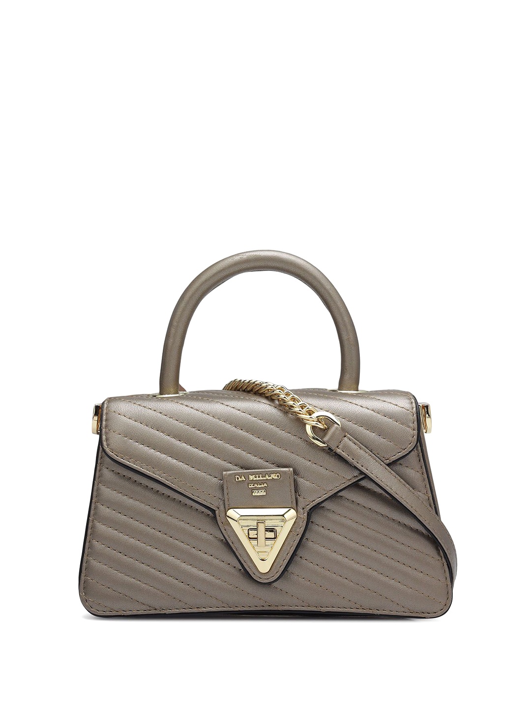 

Da Milano Textured Leather Structured Sling Bag with Quilted, Brown