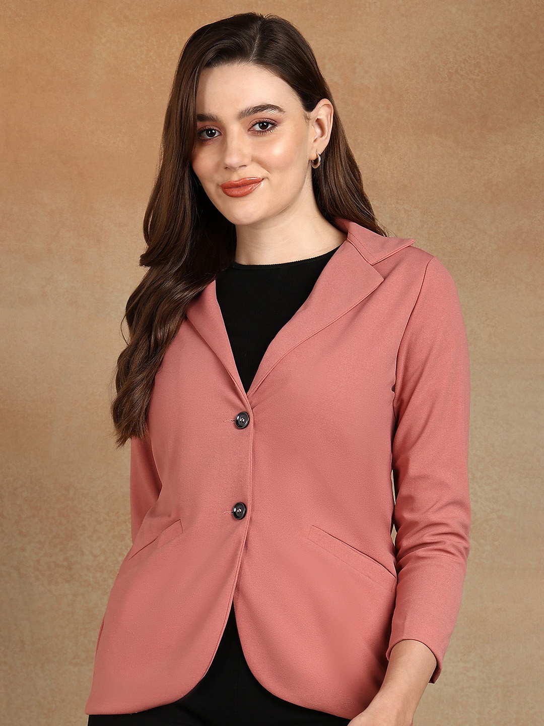 

Golden Kite Women Notched Lapel Single Breasted Formal Blazer, Pink