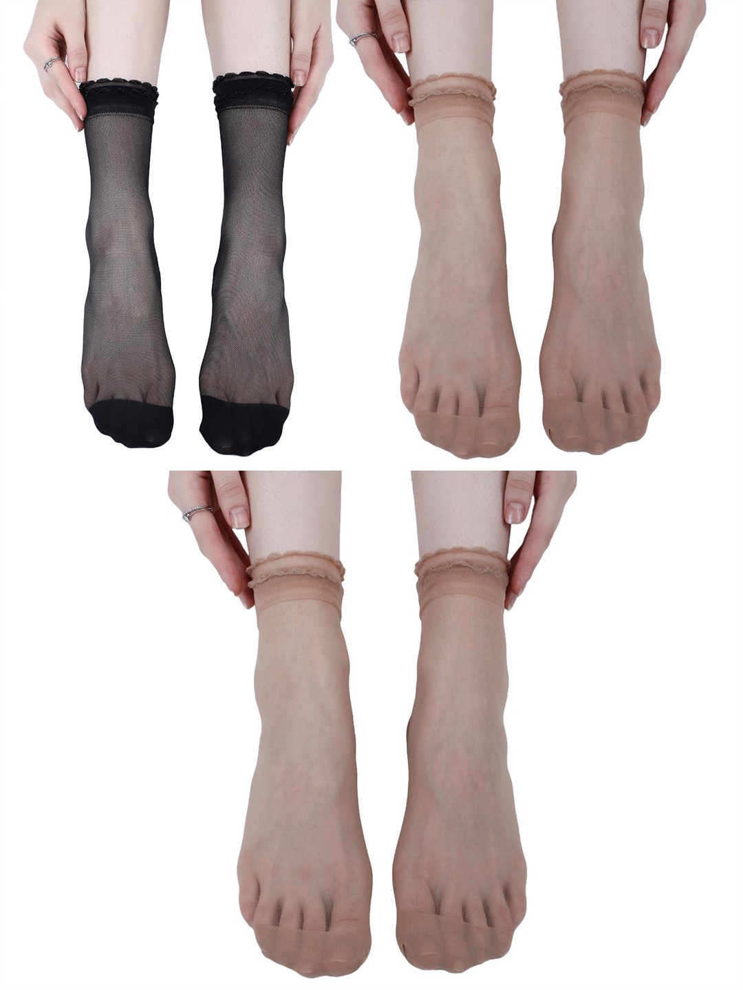 

N2S NEXT2SKIN Women Pack Of 3 Ankle Length Socks, Black