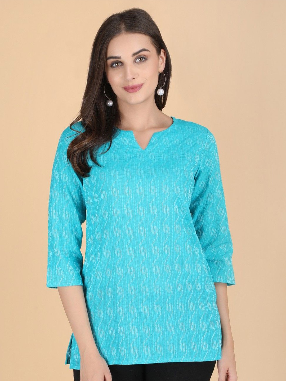 

PIDAVLIYA'S Women Ethnic Motifs Printed Cotton Kurti, Turquoise blue