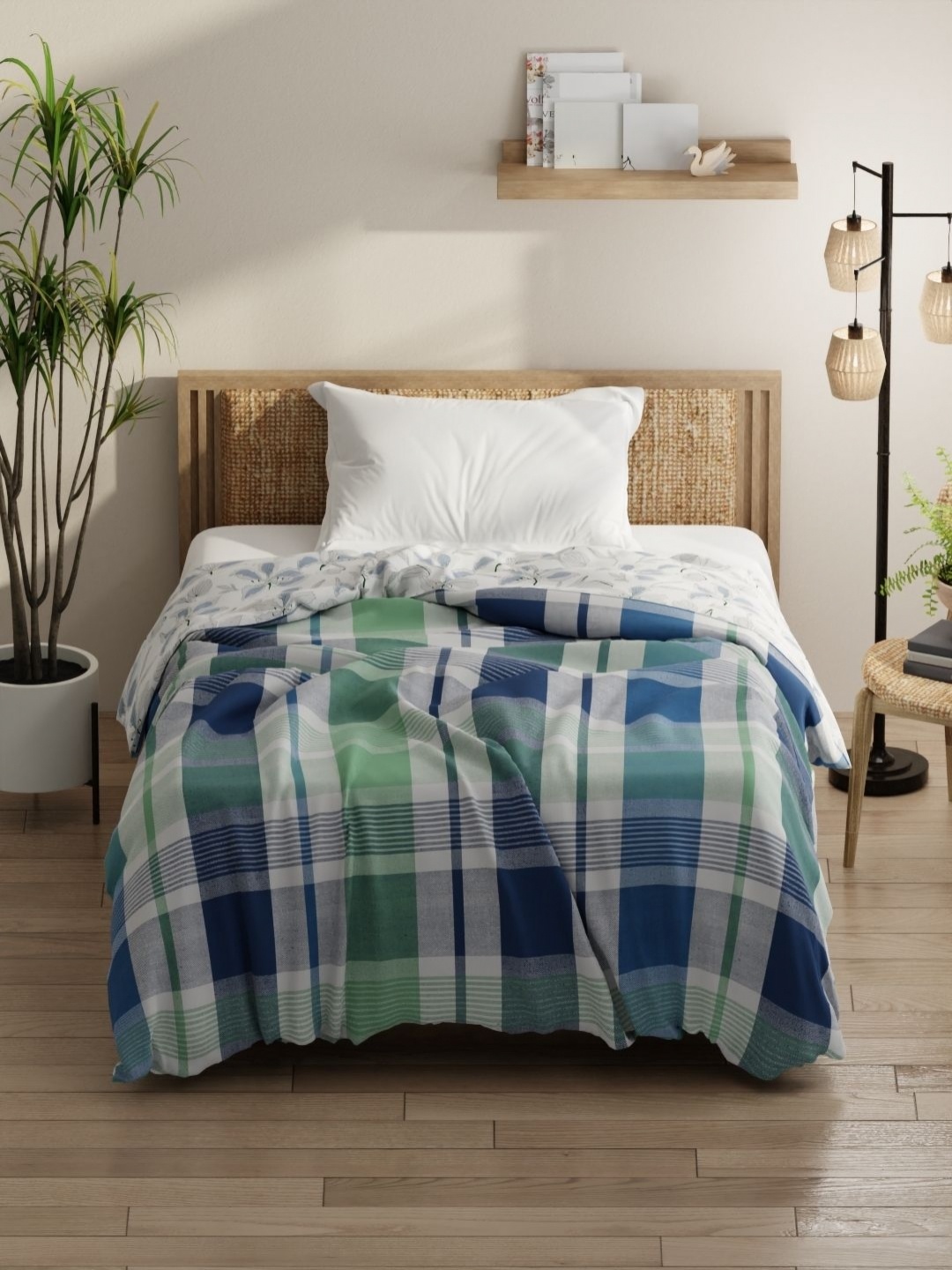 

KOPA Green & Grey Checked Microfiber AC Room 150 GSM Single Bed Comforter