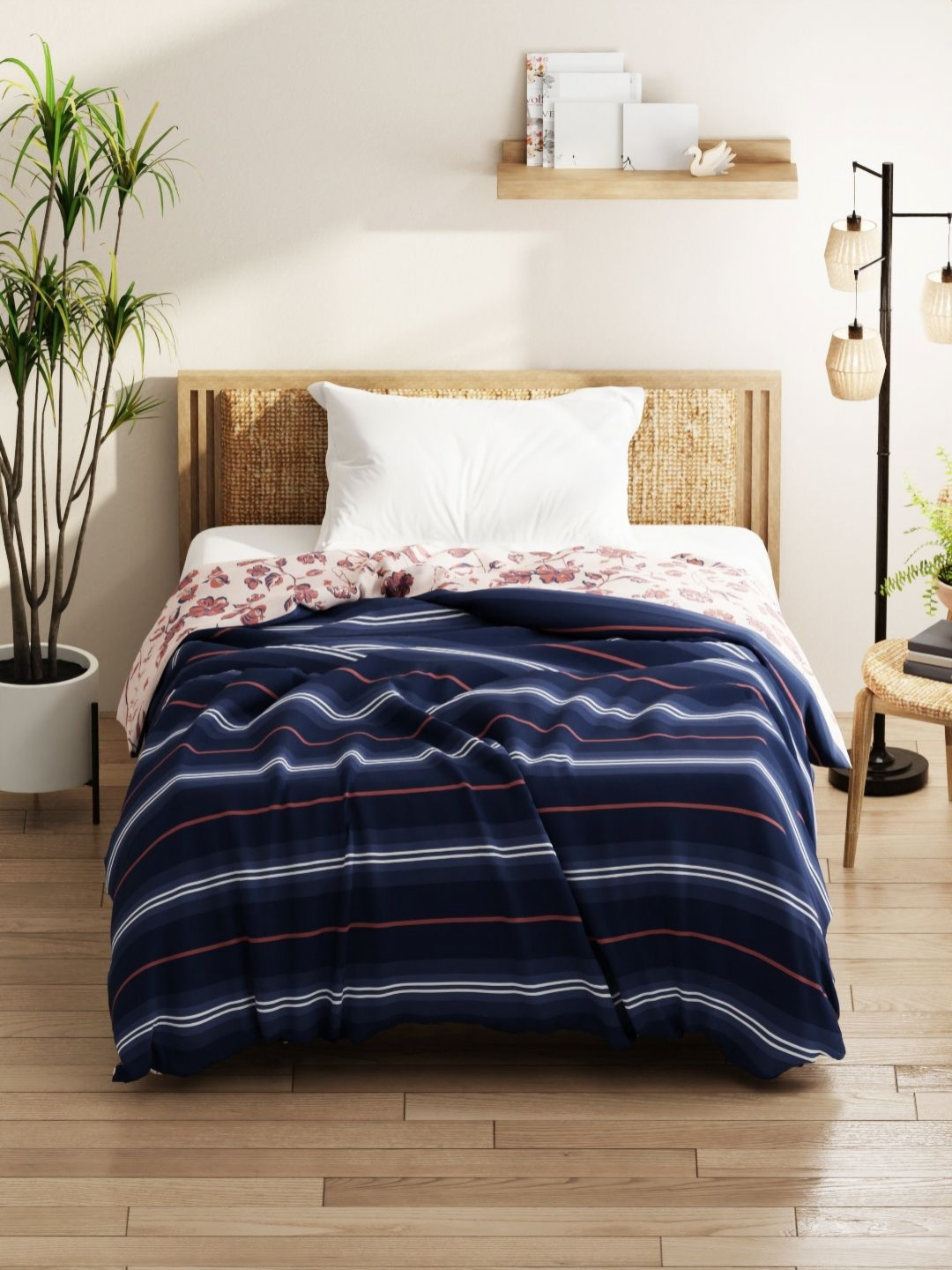 

KOPA Blue & White Striped Microfiber AC Room 120 GSM Single Bed Comforter