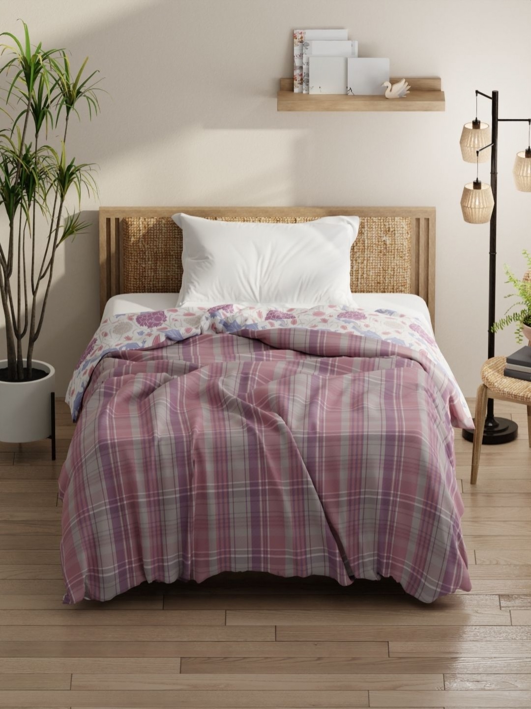 

KOPA Pink & White Checked Microfiber AC Room 150 GSM Single Bed Comforter